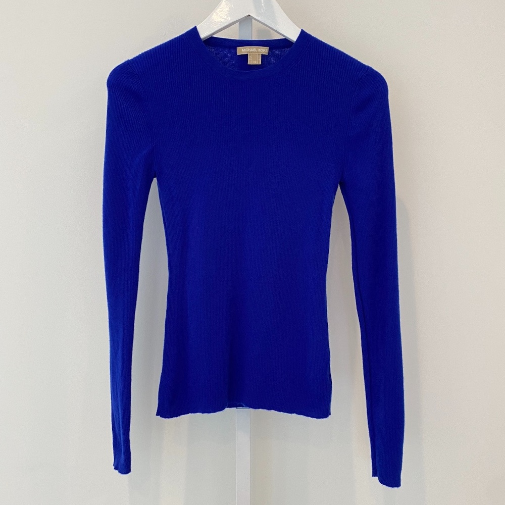 MICHAEL KORS BLUE CASHMERE SWEATER SIZE X-SMALL